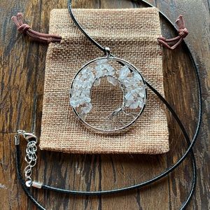 Large Clear Quartz Necklace Tree Of Life Necklace Clear Quartz Pendant